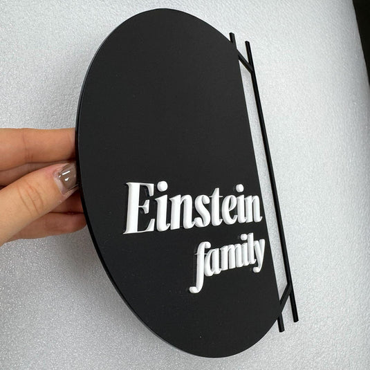 Personalized Door Sign, Family Name Plaque, Circle Light & Concrete