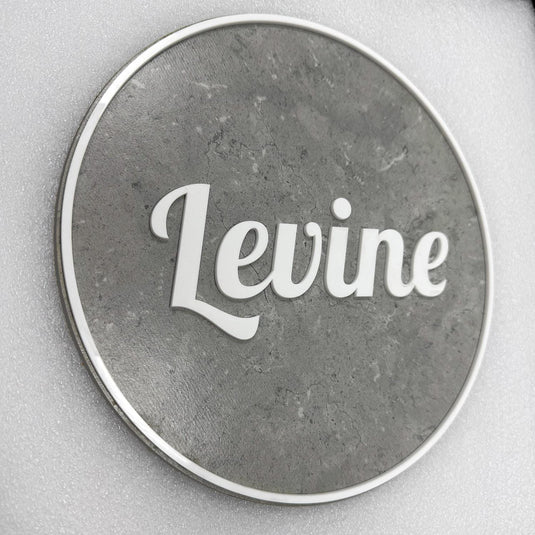 Personalized Wooden Door Sign, Family Name Plaque, Circle Light & Concrete