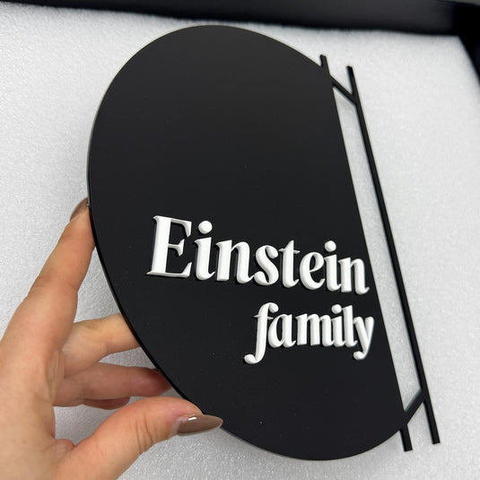 Personalized Door Sign, Family Name Plaque, Circle Light & Concrete